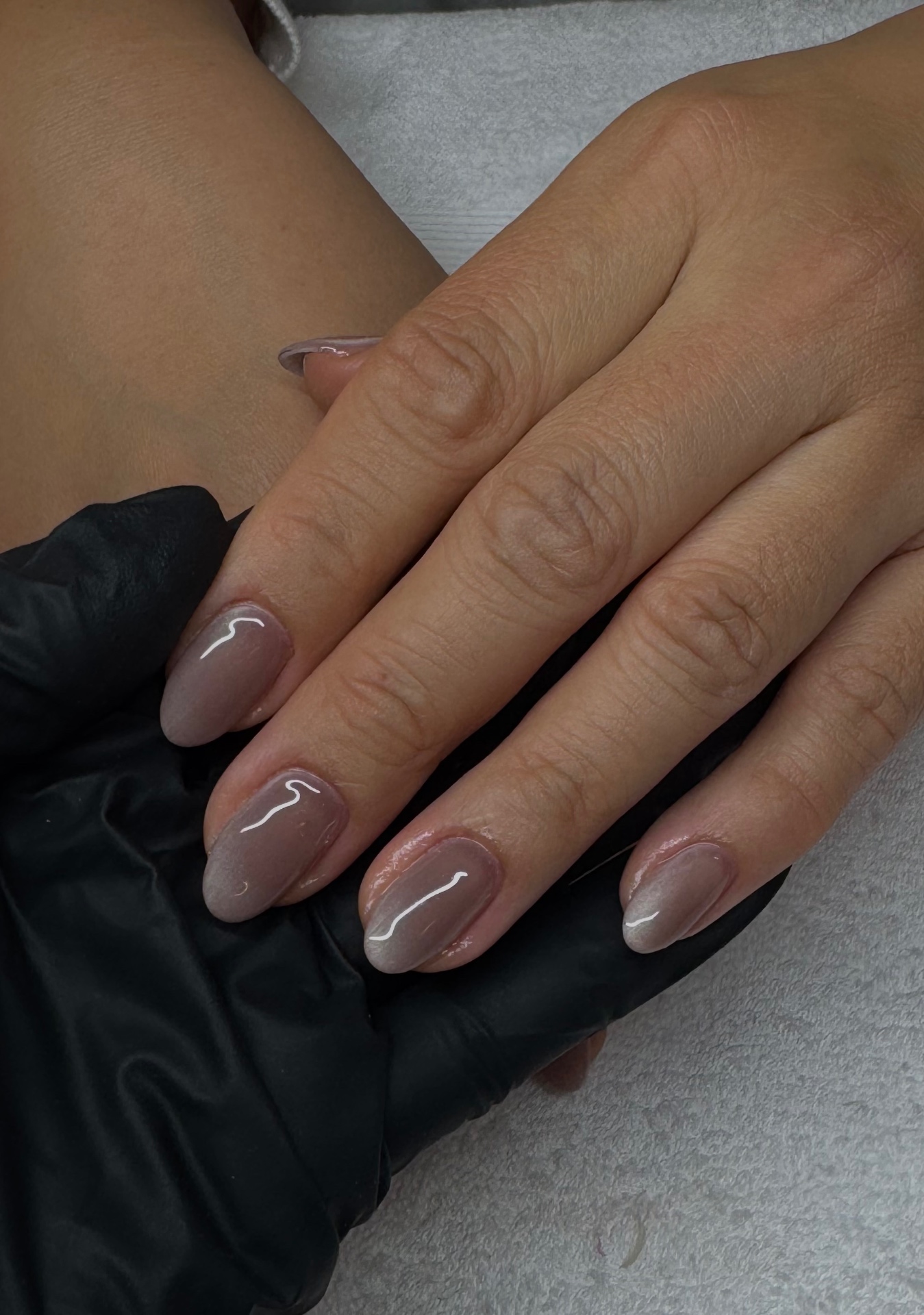 Sheer nude almond gel manicure